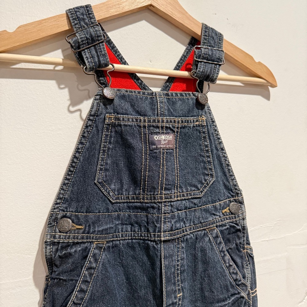 OshKosh Bgosh Dark Wash Denim Fleece Lined Overalls Size 4T - Picture 3 of 6